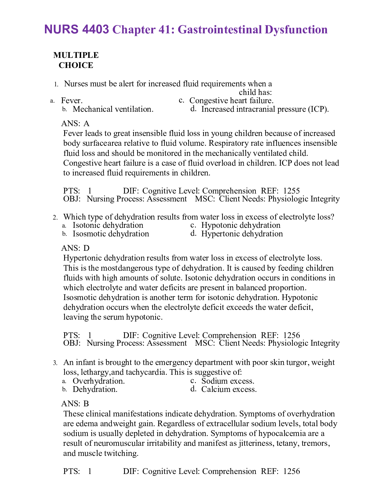 Preview image of NURS 4403 Chapter 41: Gastrointestinal Dysfunction,100% CORRECT document